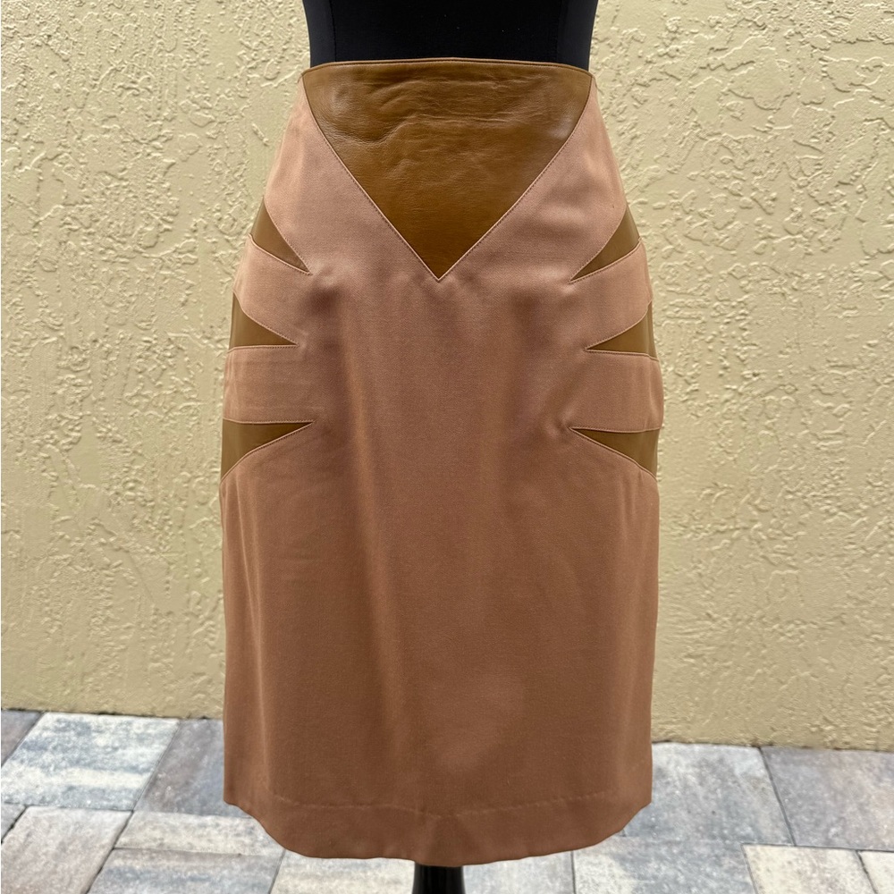 Vintage Jacques Molko Paris for Caritta Beverly Hills Chic Leather Wool Skirt S
